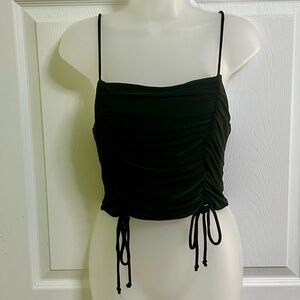 Popular 21 Black Ruched Spaghetti Strap Tank Stretch Cami Party Sleek Sz Large